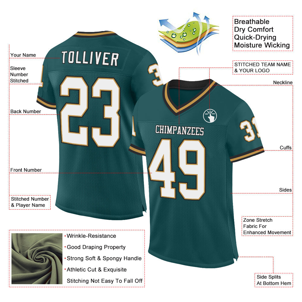 Custom Midnight Green Old Gold-Black Mesh Authentic Throwback Football Jersey - Sky-Custom
