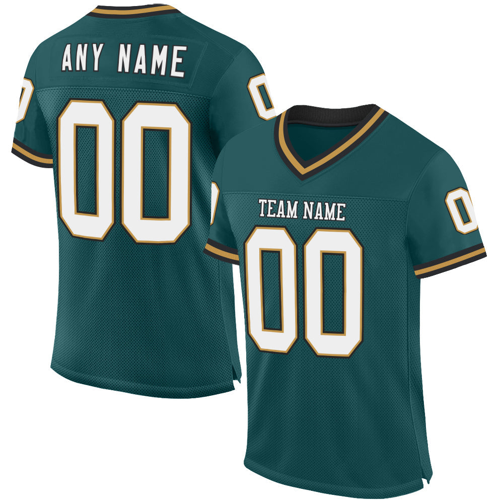 Custom Midnight Green Old Gold-Black Mesh Authentic Throwback Football Jersey - Sky-Custom