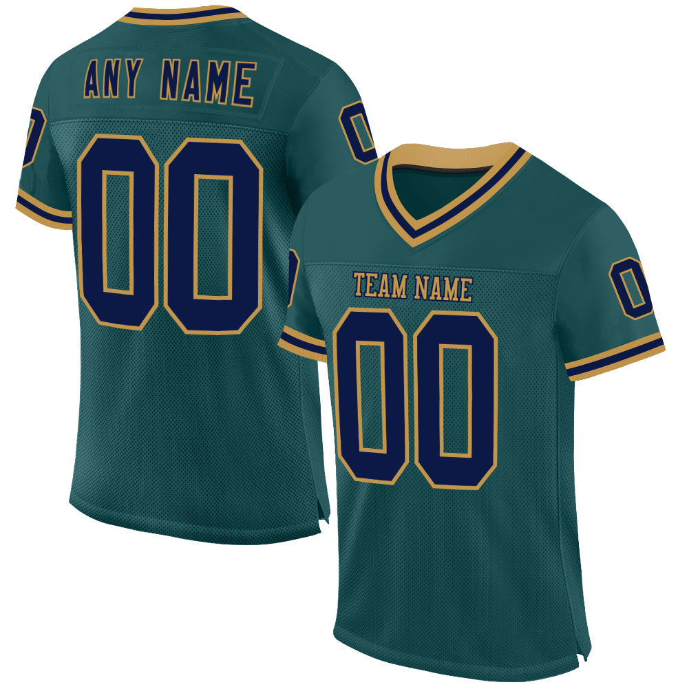Custom Midnight Green Navy-Old Gold Mesh Authentic Throwback Football Jersey - Sky-Custom