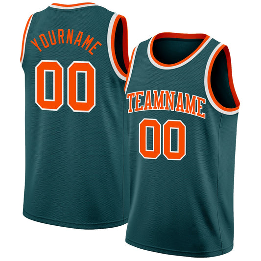 Custom Midnight Green Orange-White Authentic Basketball Jersey - Sky-Custom