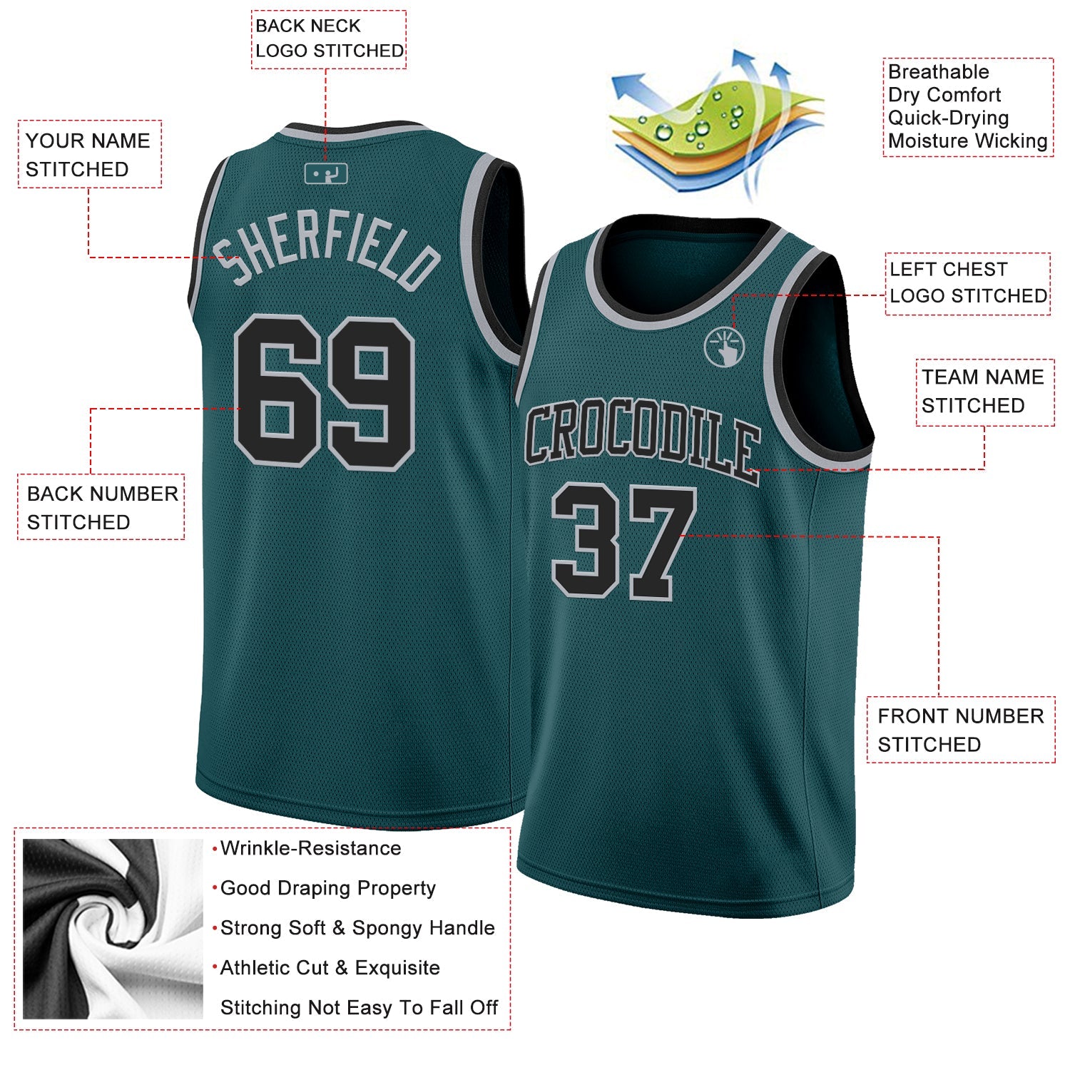 Custom Midnight Green Black-Gray Authentic Basketball Jersey - Sky-Custom