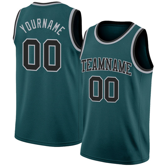 Custom Midnight Green Black-Gray Authentic Basketball Jersey - Sky-Custom