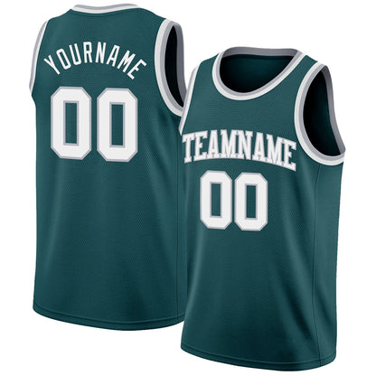 Custom Midnight Green White-Gray Authentic Basketball Jersey - Sky-Custom