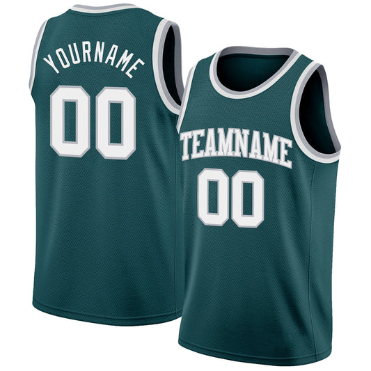 Custom Midnight Green White-Gray Authentic Basketball Jersey - Sky-Custom