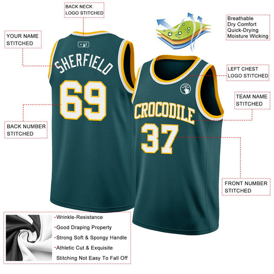 Custom Midnight Green White-Gold Authentic Basketball Jersey - Sky-Custom