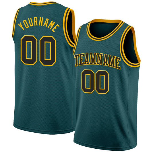 Custom Midnight Green Black-Gold Authentic Basketball Jersey - Sky-Custom