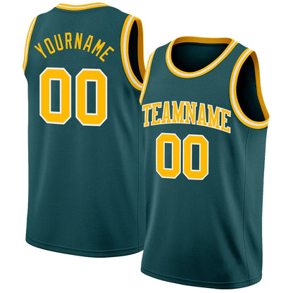 Custom Midnight Green Gold-White Authentic Basketball Jersey - Sky-Custom