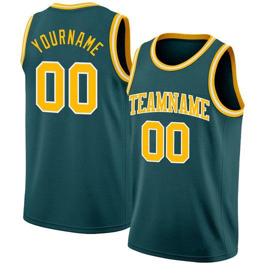 Custom Midnight Green Gold-White Authentic Basketball Jersey - Sky-Custom