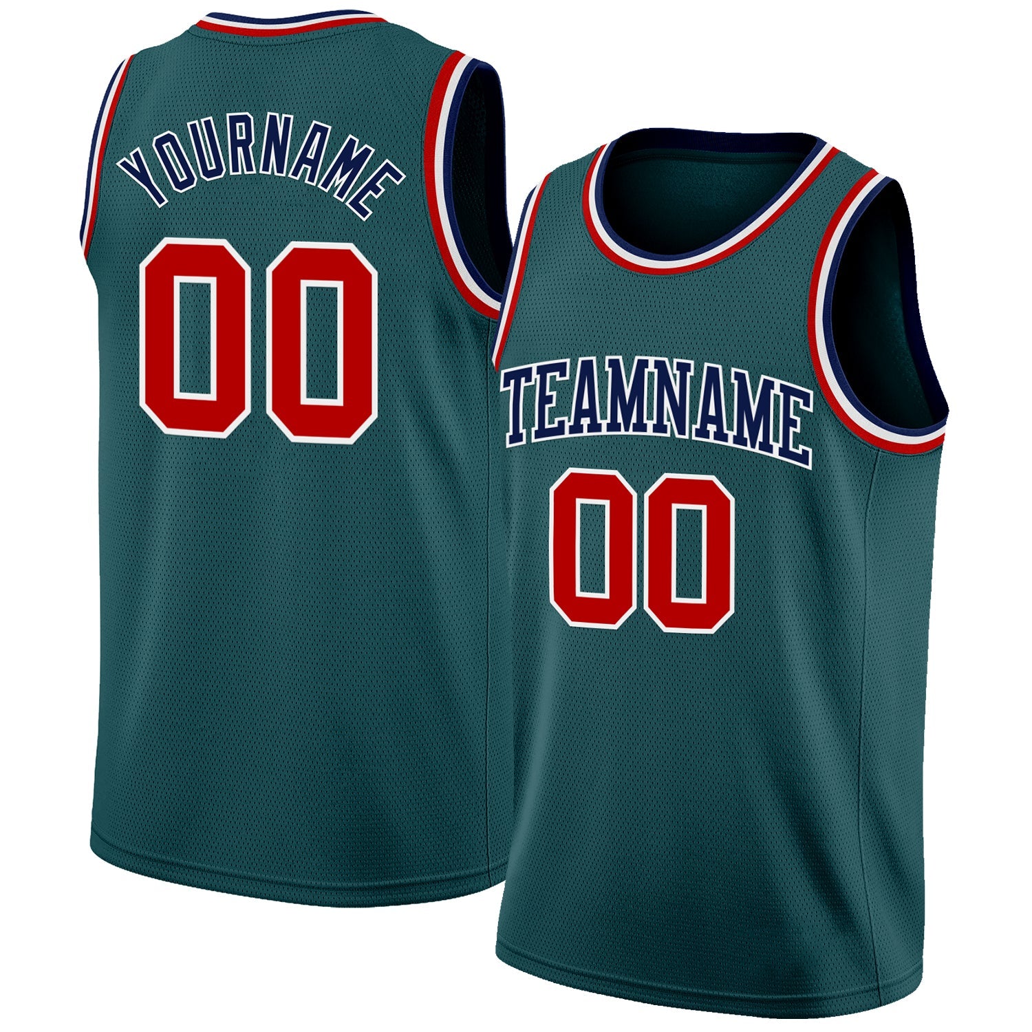 Custom Midnight Green Red White-Navy Authentic Basketball Jersey - Sky-Custom