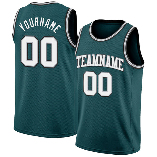 Custom Midnight Green White Gray-Black Authentic Basketball Jersey - Sky-Custom