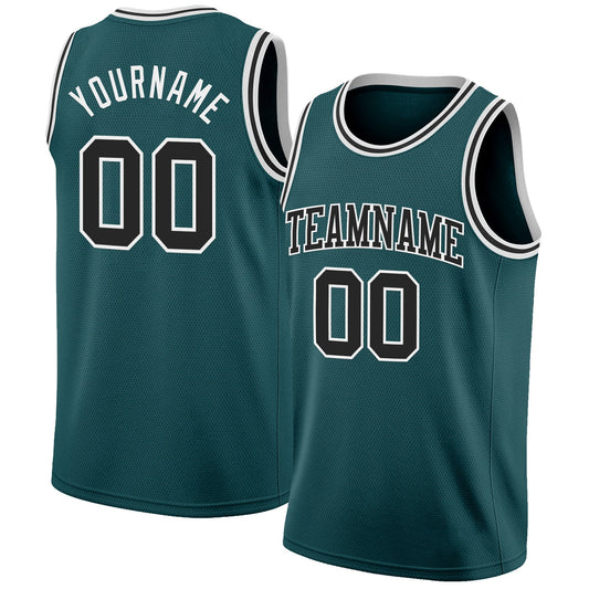 Custom Midnight Green Black-White Authentic Basketball Jersey - Sky-Custom