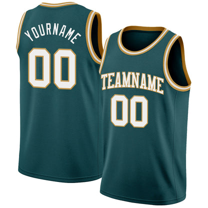 Custom Midnight Green White-Old Gold Authentic Basketball Jersey - Sky-Custom