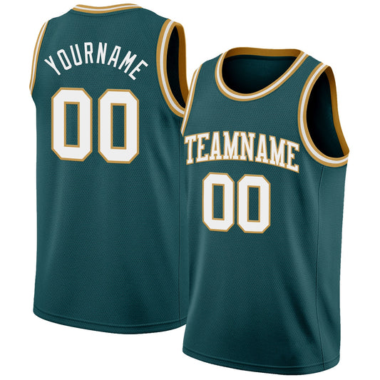 Custom Midnight Green White-Old Gold Authentic Basketball Jersey - Sky-Custom