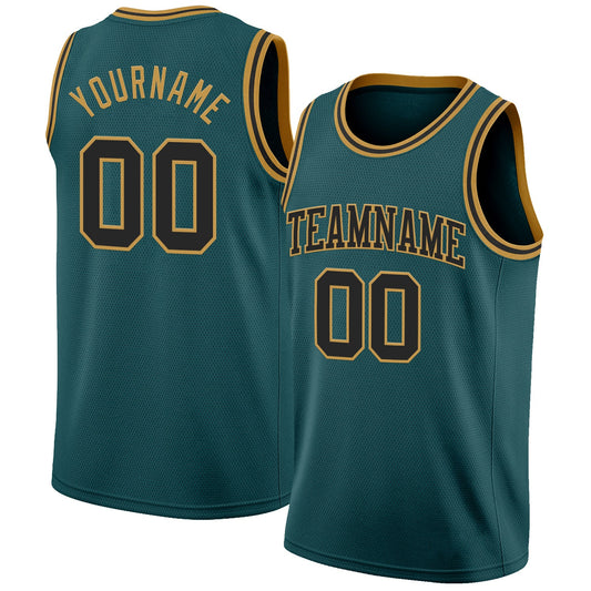 Custom Midnight Green Black-Old Gold Authentic Basketball Jersey - Sky-Custom