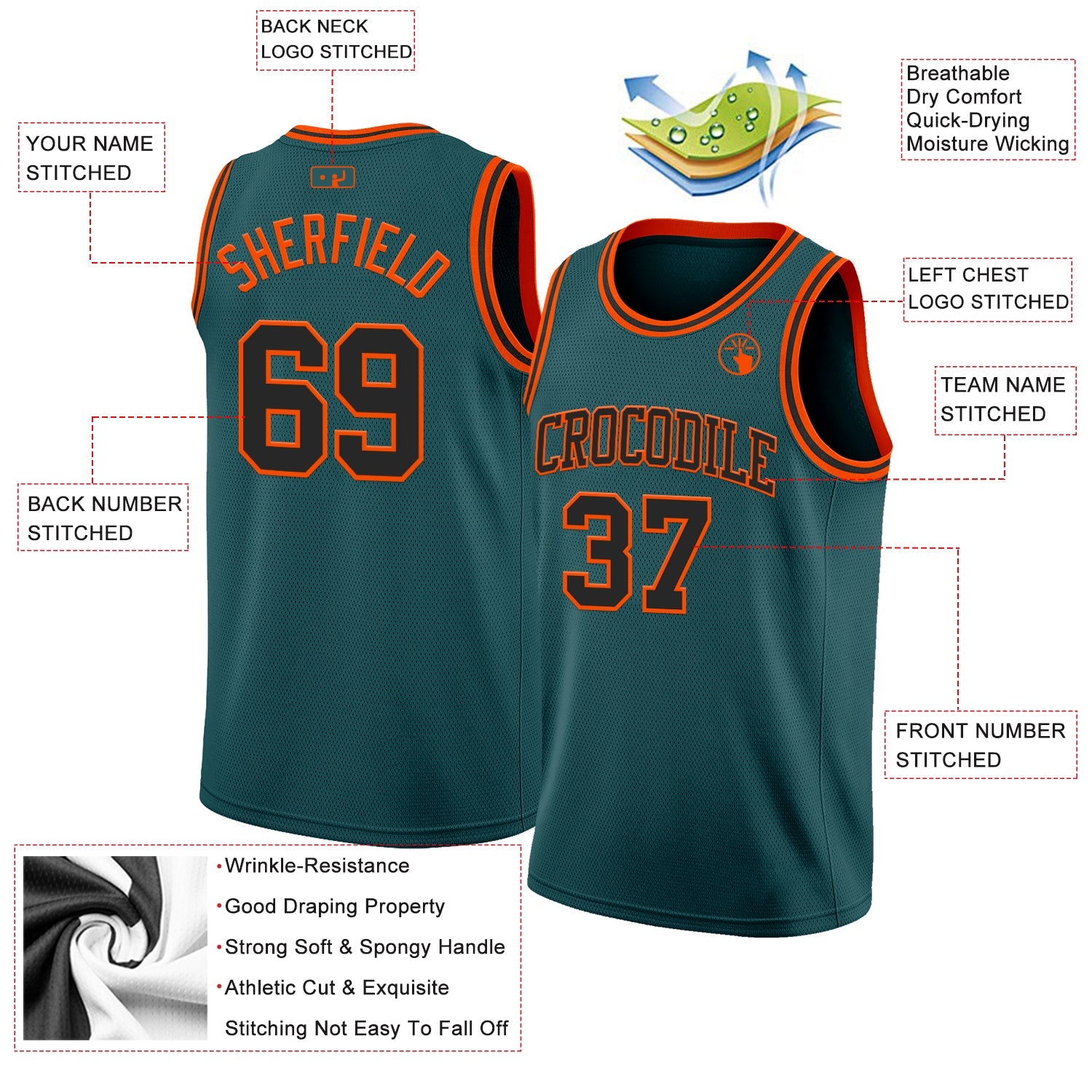 Custom Midnight Green Black-Orange Authentic Basketball Jersey - Sky-Custom
