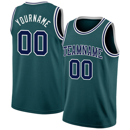 Custom Midnight Green Navy-White Authentic Basketball Jersey - Sky-Custom