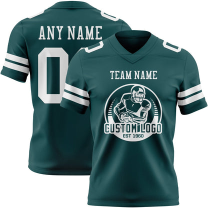 Custom Midnight Green White Mesh Authentic Football Jersey - Sky-Custom