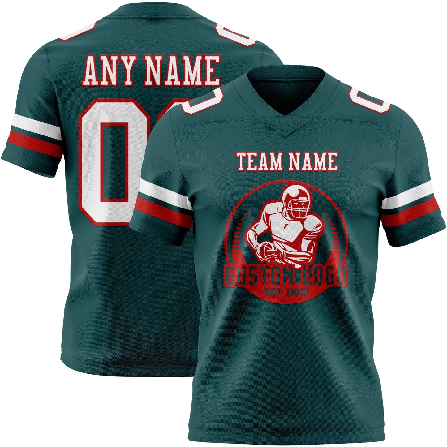 Custom Midnight Green White-Red Mesh Authentic Football Jersey - Sky-Custom