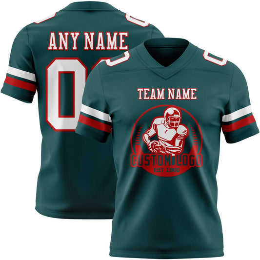 Custom Midnight Green White-Red Mesh Authentic Football Jersey - Sky-Custom