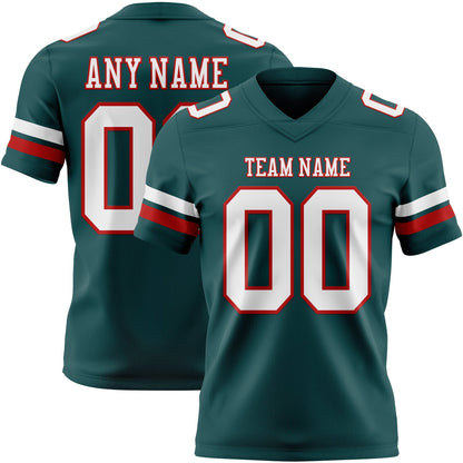 Custom Midnight Green White-Red Mesh Authentic Football Jersey - Sky-Custom
