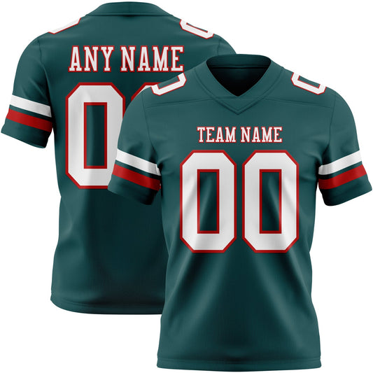 Custom Midnight Green White-Red Mesh Authentic Football Jersey - Sky-Custom