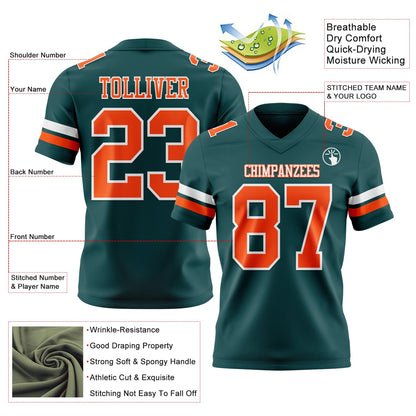 Custom Midnight Green Orange-White Mesh Authentic Football Jersey - Sky-Custom