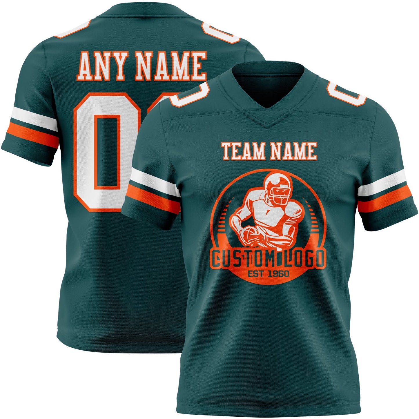 Custom Midnight Green White-Orange Mesh Authentic Football Jersey - Sky-Custom