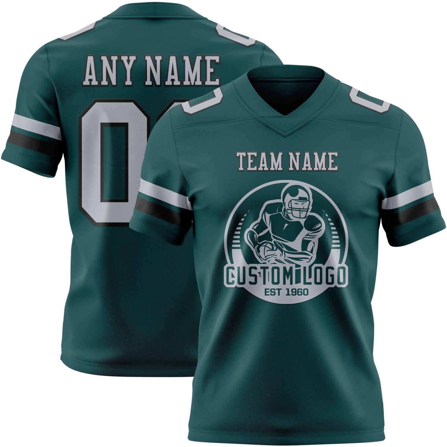 Custom Midnight Green Gray-Black Mesh Authentic Football Jersey - Sky-Custom