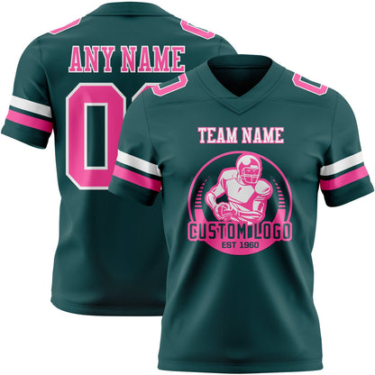 Custom Midnight Green Pink-White Mesh Authentic Football Jersey - Sky-Custom