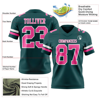 Custom Midnight Green Pink-White Mesh Authentic Football Jersey - Sky-Custom