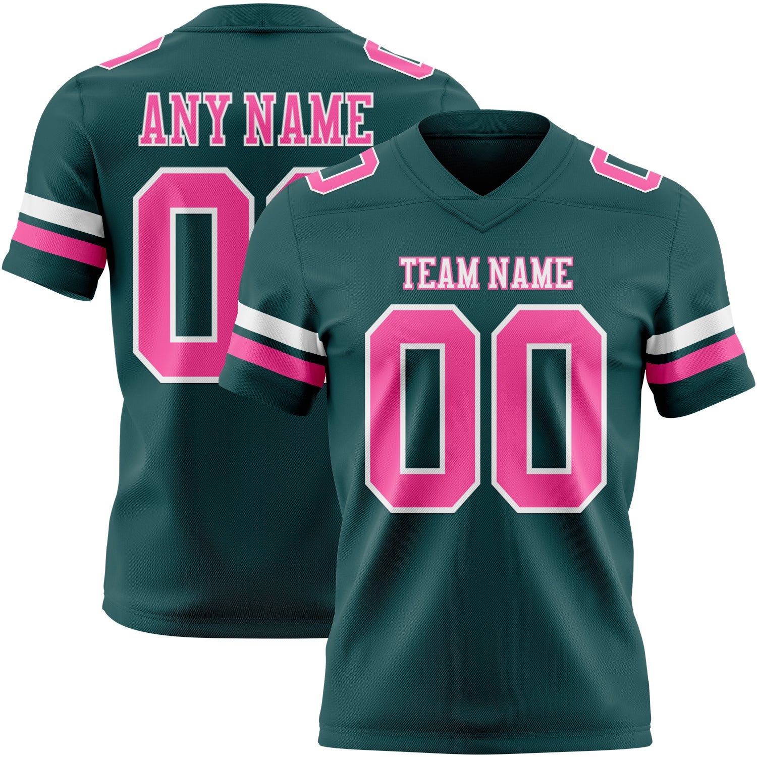 Custom Midnight Green Pink-White Mesh Authentic Football Jersey - Sky-Custom