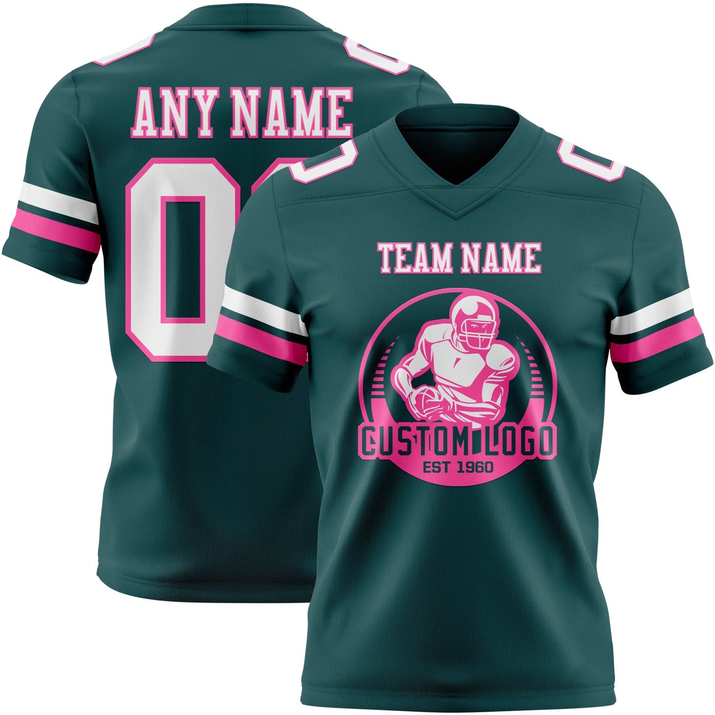Custom Midnight Green White-Pink Mesh Authentic Football Jersey - Sky-Custom