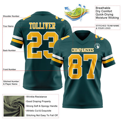 Custom Midnight Green Gold-White Mesh Authentic Football Jersey - Sky-Custom