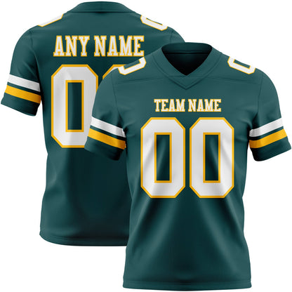 Custom Midnight Green White-Gold Mesh Authentic Football Jersey - Sky-Custom