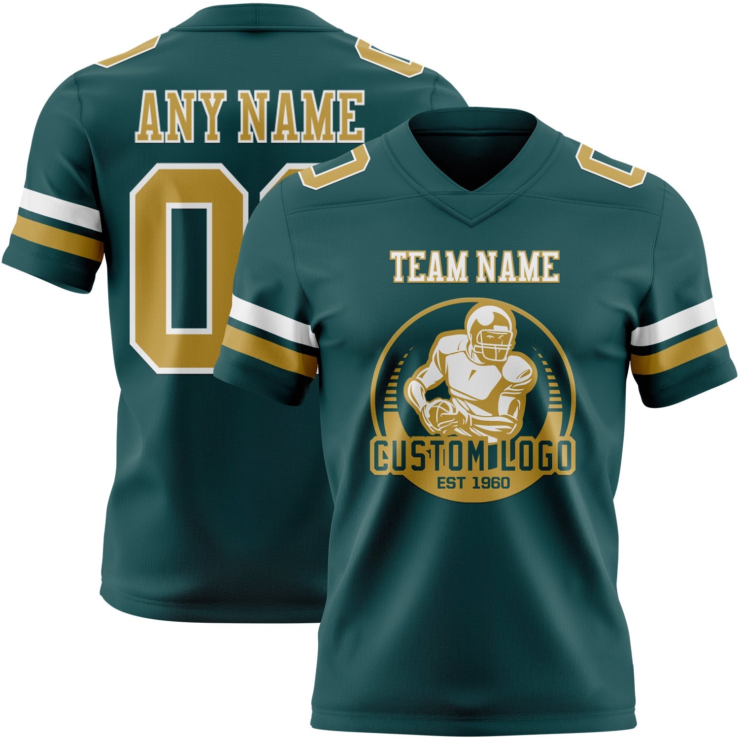 Custom Midnight Green Old Gold-White Mesh Authentic Football Jersey - Sky-Custom