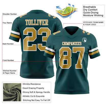 Custom Midnight Green Old Gold-White Mesh Authentic Football Jersey - Sky-Custom