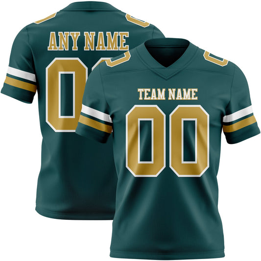 Custom Midnight Green Old Gold-White Mesh Authentic Football Jersey - Sky-Custom