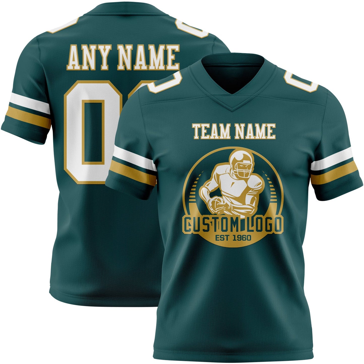 Custom Midnight Green White-Old Gold Mesh Authentic Football Jersey - Sky-Custom
