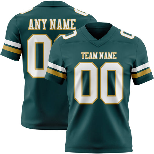 Custom Midnight Green White-Old Gold Mesh Authentic Football Jersey - Sky-Custom