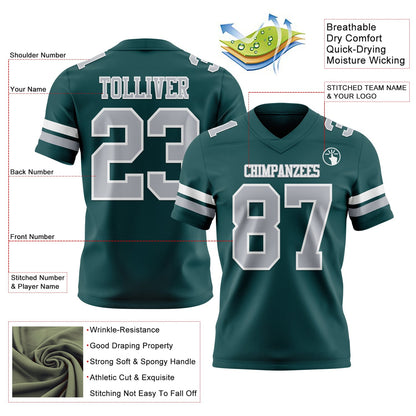 Custom Midnight Green Gray-White Mesh Authentic Football Jersey - Sky-Custom