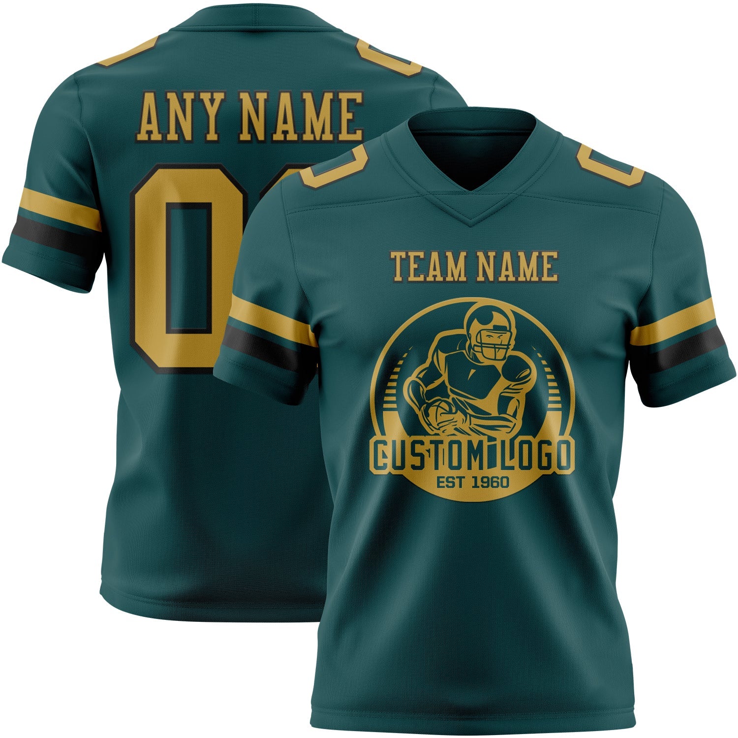 Custom Midnight Green Old Gold-Black Mesh Authentic Football Jersey - Sky-Custom