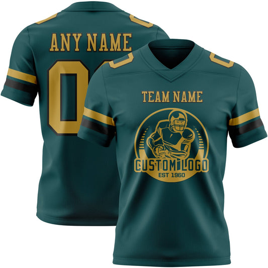 Custom Midnight Green Old Gold-Black Mesh Authentic Football Jersey - Sky-Custom
