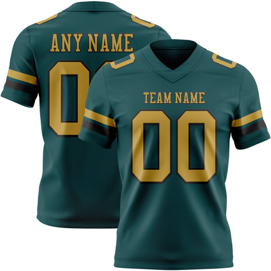 Custom Midnight Green Old Gold-Black Mesh Authentic Football Jersey - Sky-Custom