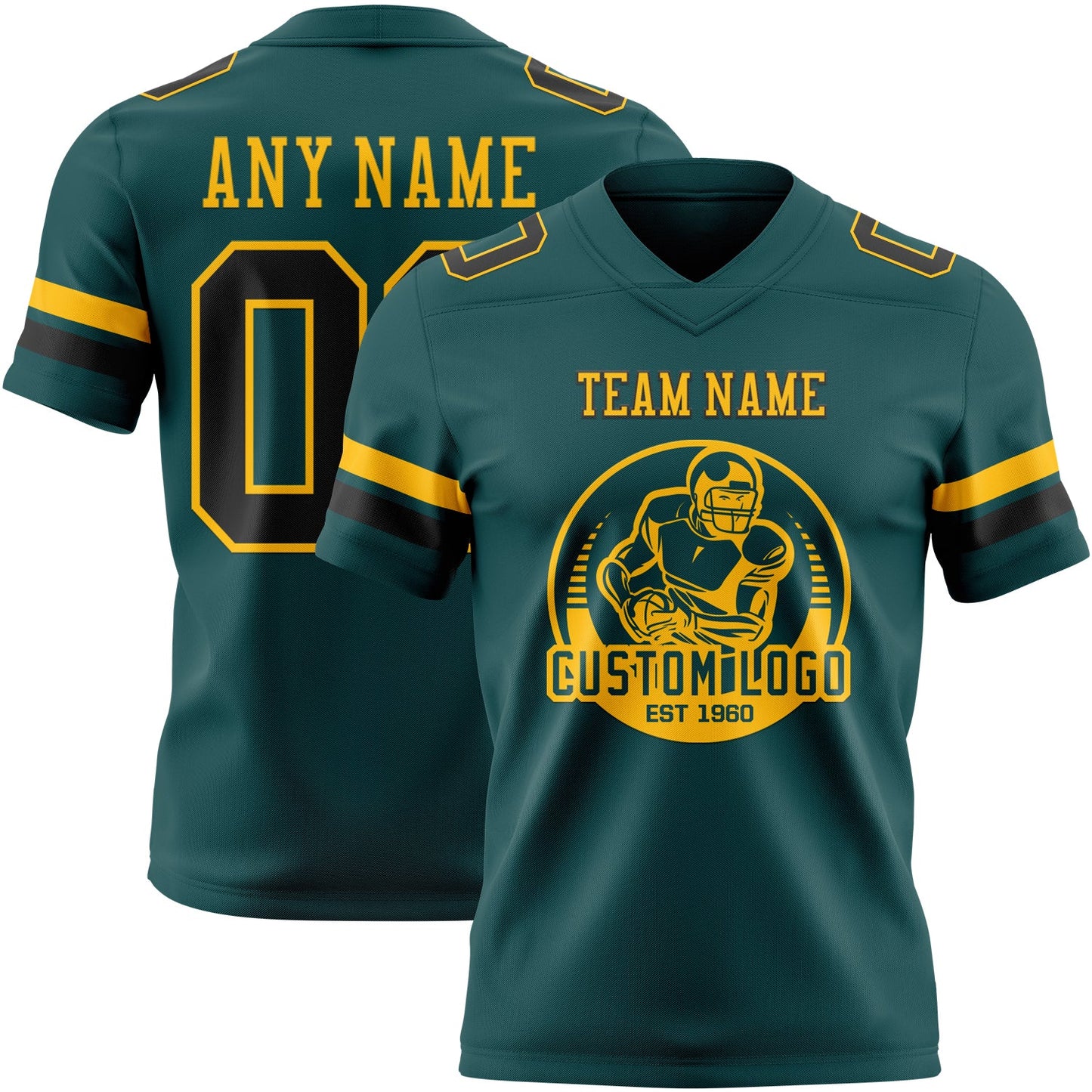 Custom Midnight Green Black-Old Gold Mesh Authentic Football Jersey - Sky-Custom