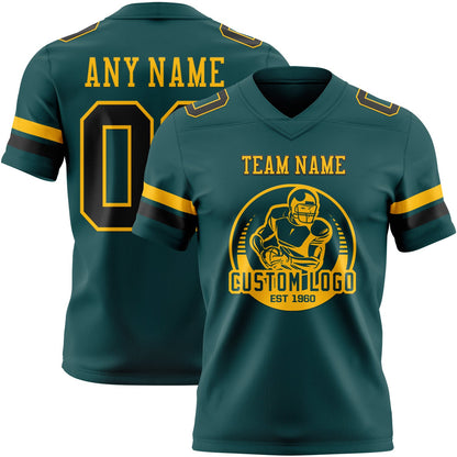 Custom Midnight Green Black-Old Gold Mesh Authentic Football Jersey - Sky-Custom