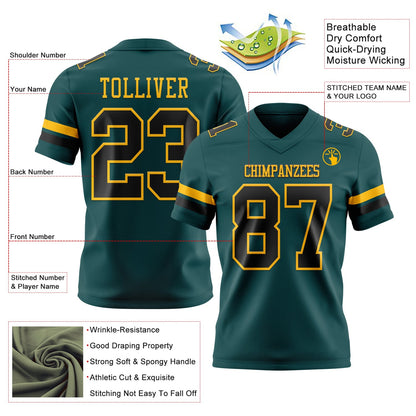 Custom Midnight Green Black-Old Gold Mesh Authentic Football Jersey - Sky-Custom