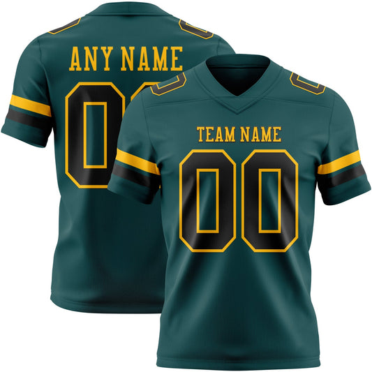 Custom Midnight Green Black-Old Gold Mesh Authentic Football Jersey - Sky-Custom