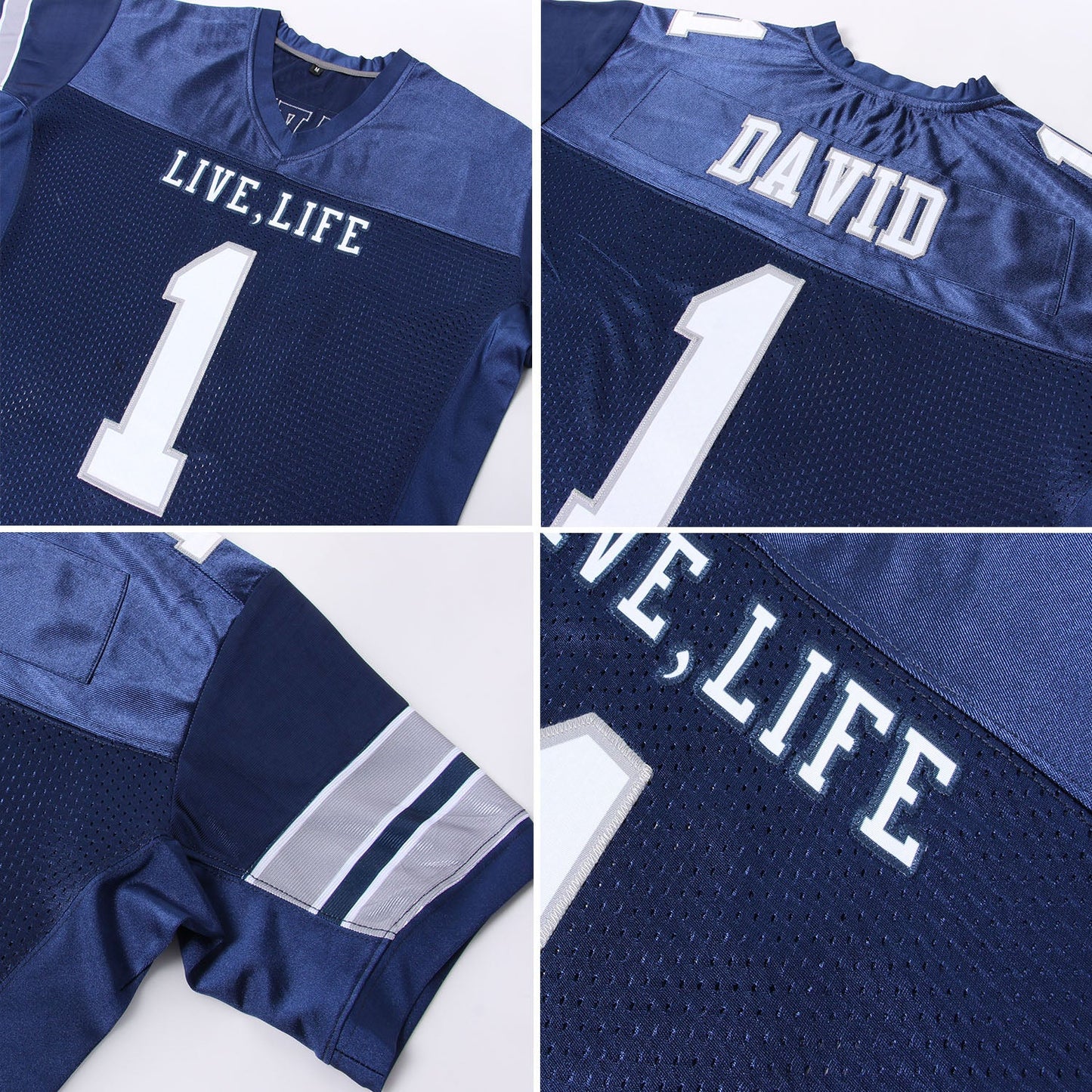 Custom Navy White-Light Gray Mesh Authentic Football Jersey - Sky-Custom