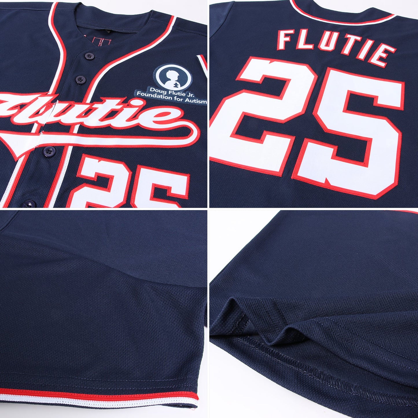 Custom Navy White-Red Authentic Baseball Jersey - Sky-Custom