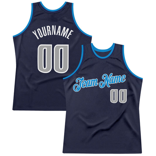 Custom Navy Gray-Blue Authentic Throwback Basketball Jersey - Sky-Custom